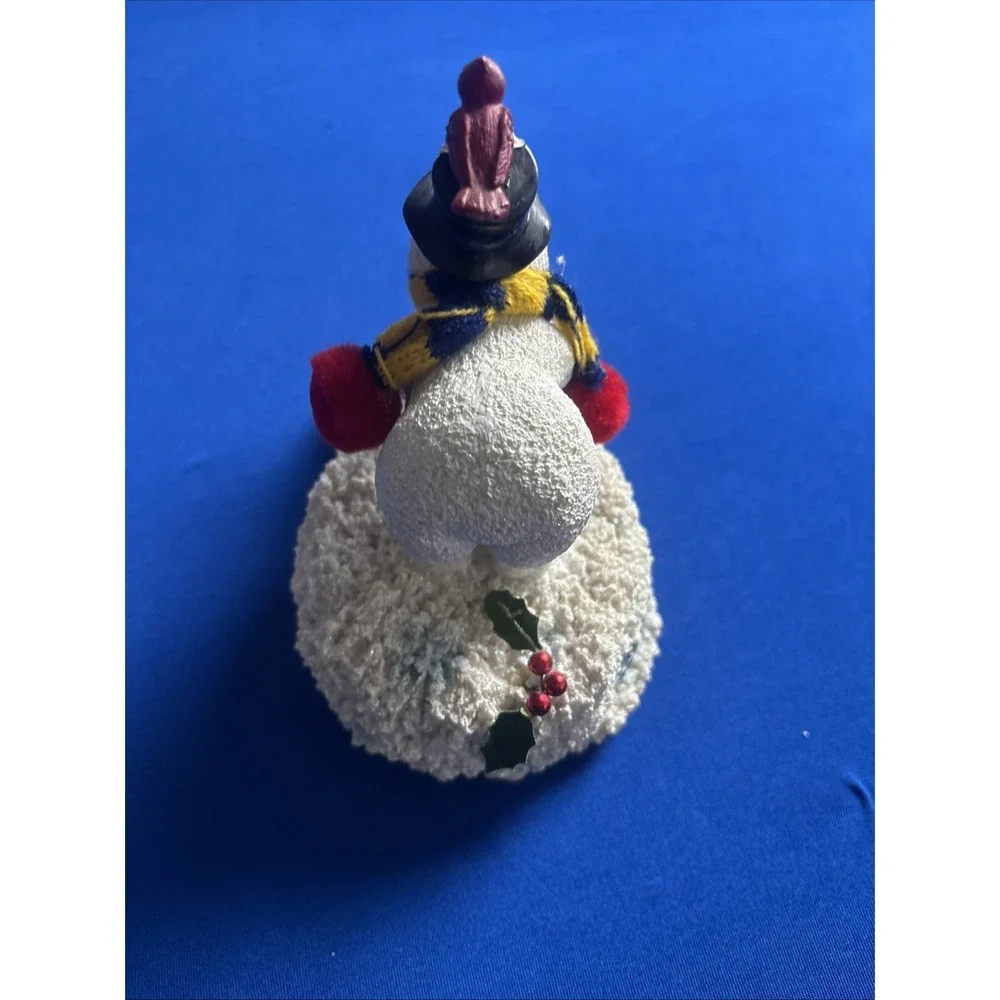 Snowman With Penguin Figurine Musical Box Works Wish You A Merry X-mas 6.5